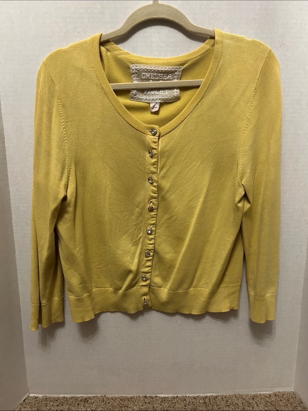 Chelsea & Violet Mustard Yellow Scoop Neck Button-Front Cardigan